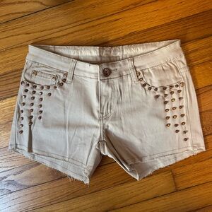 Women's Lavo Tan Studded Rocker Khaki Tan Denim Shorts Size 3/4 steam punk